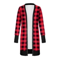 Detail of red and black buffalo plaid cardigan with silver metal snap buttons - S / Large Red Black Plaid (a6)