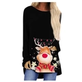 Women loose long sleeve Christmas reindeer graphic t-shirt in black with star lights - S / Black