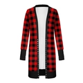 Detailed view of red plaid cardigan with metallic rivet studs and ribbed cuffs - S / Red Black Plaid with Buttons (a7)
