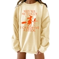 Oversized abrikoos Halloween sweatshirt met heksenprint en grappige tekst op de borst - S / Abrikoos