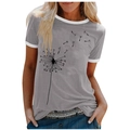 Women's grey ringer t-shirt with white contrast trim and black dandelion graphic print - 3XL / Tops / Gray (Dandelion Pattern) (1026X)