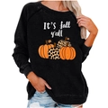 Women's black Halloween pumpkin sweatshirt with It's fall y'all text and raglan sleeves - S / Top - Pumpkin Print(2007) / Black