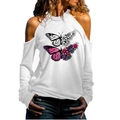 Haut blanc à épaules dénudées avec imprimé artistique de papillons et fleurs élégant - S / Haut (Imprimé Floral Papillon) / Blanc