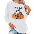 White Halloween sweatshirt with It's fall y'all text and decorative pumpkin graphics - S / Top - Pumpkin Print(2007) / White
