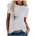 Women's white short sleeve t-shirt with creative black dandelion print and crew neck - 3XL / Tops / White (Dandelion Pattern) (1026X)