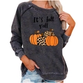 Women's dark gray Halloween pumpkin sweatshirt featuring It's fall y'all slogan print - S / Top - Pumpkin Print(2007) / Dark Gray