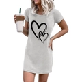 Close-up of heart print detail on a grey short sleeve crew neck mini dress - S / Light Gray