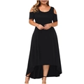 Women plus size off-shoulder black maxi dress with high-low hem and short sleeves - XL / Black