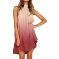 Vestido de verano sin mangas con cuello halter y degradado de champán a rojo vino - S / Degradado Rojo