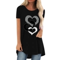 Damen-T-Shirt in Schwarz mit kurzen Ärmeln und stilvollem dreifachem Herz-Print-Design - S / Schwarz