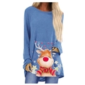 Blue Christmas reindeer long sleeve T-shirt with loose fit and asymmetrical hemline - S / Blue