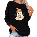 Women's black Halloween sweatshirt featuring a cute ghost drinking boba tea print - S / Tops / Black (2008)
