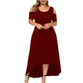 Detail of burgundy cold shoulder dress with high-low hem and soft elastic fabric - XL / Burgundy