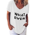 Wit T-shirt met korte mouwen en V-hals voorzien van WHAT EVER letteropdruk - S / Wit