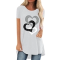 Weißes T-Shirt mit Rundhalsausschnitt und drei überlappenden Herzmotiven für Damen - S / Weiß
