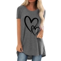 Dark grey crew neck T-shirt featuring a black overlapping heart print for women - S / Gray