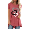T-shirt femme rouge brique avec imprimé trois cœurs entrelacés et coupe décontractée - S / Rose