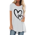 White crew neck t-shirt with heart print and casual mid-length silhouette for women - S / White