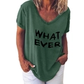 T-shirt femme col V vert foncé avec imprimé lettres WHATEVER noires et coupe décontractée - S / Vert Militaire