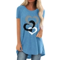 T-shirt bleu ciel à imprimé cœur pour femme avec col rond et ourlet asymétrique - S / Bleu