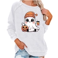 White Halloween raglan sweatshirt featuring a cute ghost with a pumpkin print - S / Tops / White (2009)