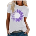 Women's white crewneck short sleeve t-shirt with creative purple daisy floral print - 3XL / Tops / White (Purple Flower Pattern) (1020X)