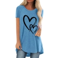 Sky blue crewneck t-shirt with overlapping heart print in a casual longline fit - S / Blue