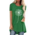 T-shirt donna verde scuro con stampa di soffione bianco, vestibilità ampia e girocollo - S / Verde