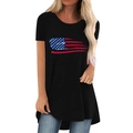 Schwarzes Damen T-Shirt mit US-Flaggen-Print und abgerundetem Saum für den Sommer - S / Schwarz
