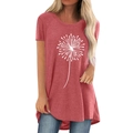 Tunica estiva a maniche corte da donna con stampa soffione bianco e orlo alto-basso rosso - S / Rosa