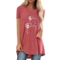 Γυναικείο T-shirt με τύπωμα πικραλίδα σε κεραμιδί χρώμα και άνετη μακριά γραμμή - S / Ροζ