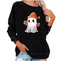 Women's black Halloween sweatshirt featuring a cute ghost print and classic crewneck - S / Top (Ghost Print-2011) / Black