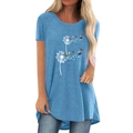 Light blue short sleeve T-shirt with dandelion and butterfly print in a relaxed fit - S / Blue