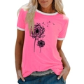 Détail du t-shirt rose avec imprimé pissenlit et bordures contrastées blanches au col - S / Rose