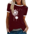 Détail du t-shirt bordeaux avec imprimé pissenlit blanc et col rond contrasté - S / Bordeaux