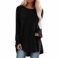 Damen lockeres langärmliges schwarzes T-Shirt mit modischem Vokuhila-Rundsaum - S / Schwarz