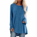 Damen Langarmshirt in Himmelblau, lockere Passform mit Rundhals und asymmetrischem Saum - S / Blau