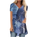 Damen V-Ausschnitt Tunika Oberteil mit tiefblauem Marmormuster und lockerem Schnitt - S / Dunkelblau Marmor Tie-Dye