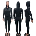 Detail view of charcoal gray two-piece tracksuit with zip hoodie and slim leggings - S / Black