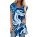 Tunique femme à col en V avec imprimé marbré fluide bleu et blanc dynamique - S / Marbre Bleu Blanc
