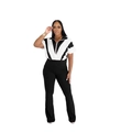 Completo due pezzi da donna con polo a righe bianche e nere con zip e pantaloni a zampa - S / Nero