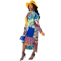Women's batwing sleeve floral shirt dress with baroque prints and side slits - S / Colorful Floral