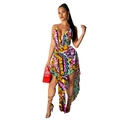 Detail of V-neck butterfly print halter dress with irregular high-low hemline style - Multicolor Butterfly