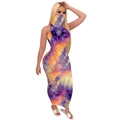 Detail view of tie-dye bodycon maxi dress with matching face mask in vibrant colors - S / Purple Orange (03)