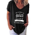Damen V-Ausschnitt T-Shirt in Schwarz mit kreativem weißen Slogan-Kunstdruck Motiv - 3XL / Humorvoller Slogan-Druck (963X) / Schwarz