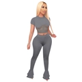 Detailansicht graues zweiteiliges Sportset mit Mesh-Patchwork und ausgestellter Schlaghose - S / Dunkelgrau