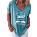 Damen T-Shirt in Petrol mit V-Ausschnitt, weißem Grafikdruck und lässigen Kurzärmeln - 3XL / Humorvoller Slogan-Druck (963X) / Blau