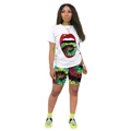 Close-up of vibrant tie-dye shorts and big lip graphic print on white summer t-shirt - S / Green Tongue Style
