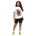 Detalle de camiseta blanca con estampado Rey de Picas y mallas de ciclista negras - S / Negro