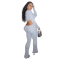 Ensemble 2 pièces en maille côtelée grise avec haut à manches longues et pantalon évasé - S / Gris
